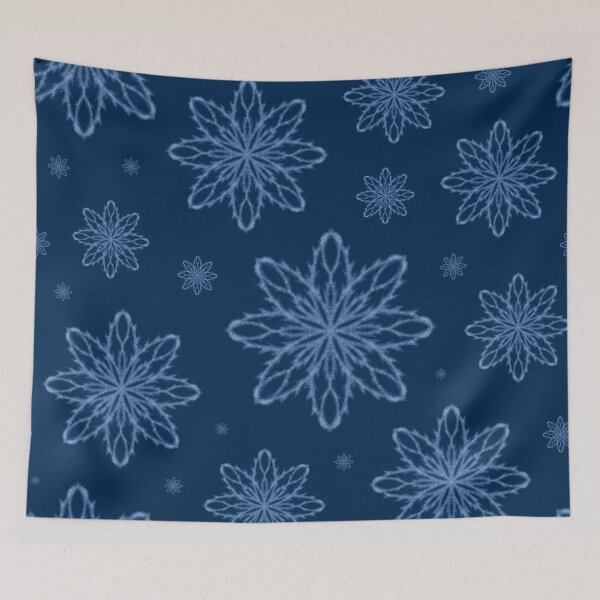 Item preview, Pattern of falling snowflakes "Inspiration" light blue on a dark blue background designed and sold by Cherevan.