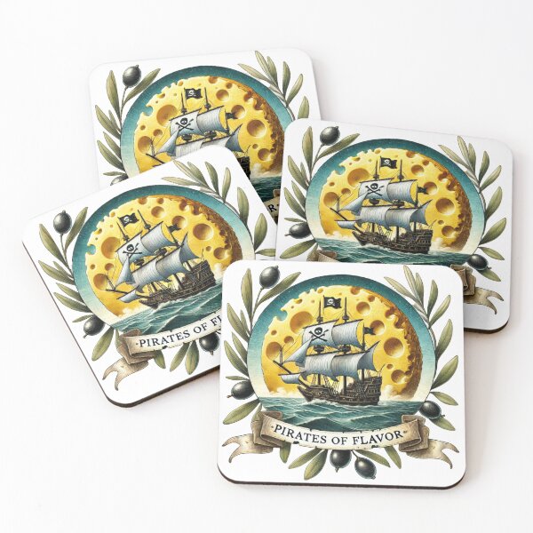 Item preview, Cute Pirate Ship Cheese and Olive Oil Gastronomic Food Art Illustration  designed and sold by Negative Vibes Only.