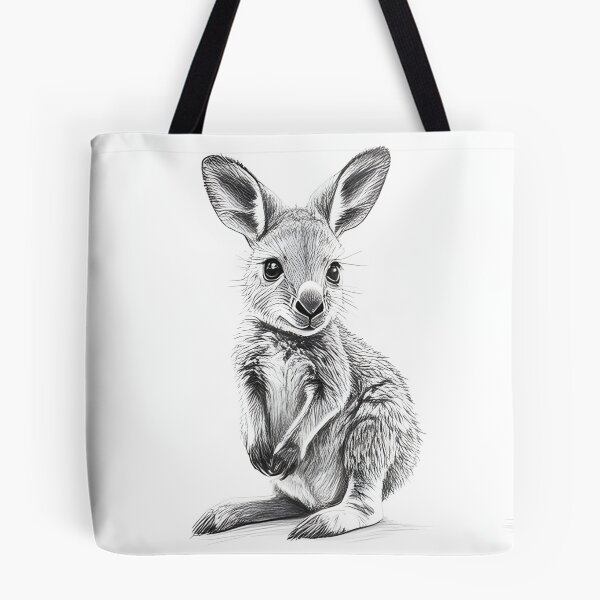 Item preview, Black and White Kangaroo pencil drawing designed and sold by Pencil-Art.