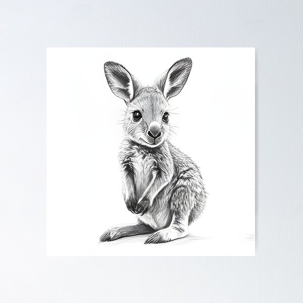 Item preview, Black and White Kangaroo pencil drawing designed and sold by Pencil-Art.