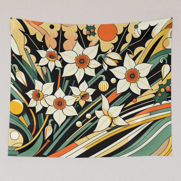 Item preview, December Birth Flower Narcissus & Holly Abstract Art Deco designed and sold by Truck Stop One.