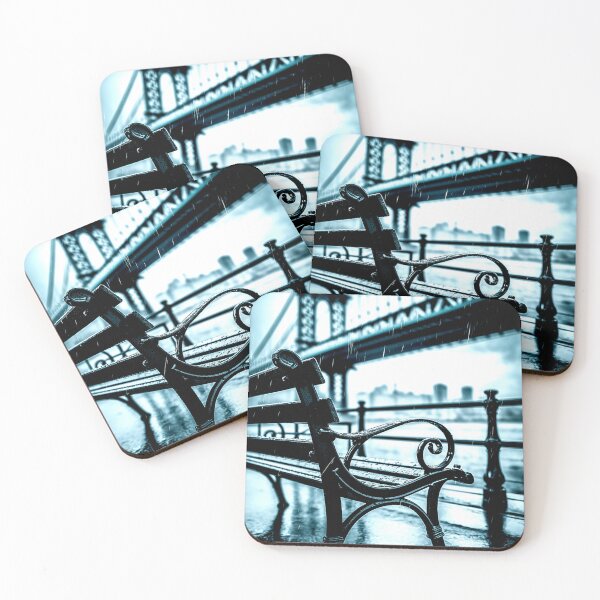 Item preview, Rainy Bridge View with Empty Bench in Moody Urban Scene designed and sold by Exodoi.