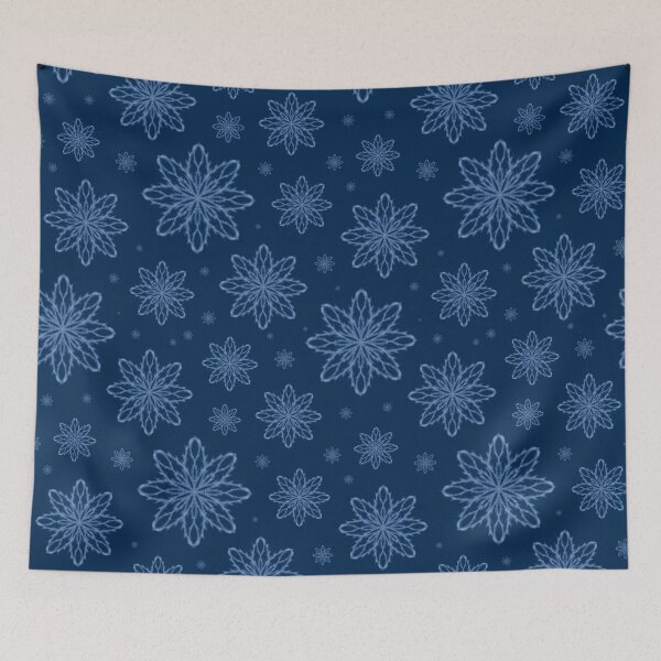 Item preview, Pattern of falling snowflakes "Inspiration" light blue on a dark blue background designed and sold by Cherevan.