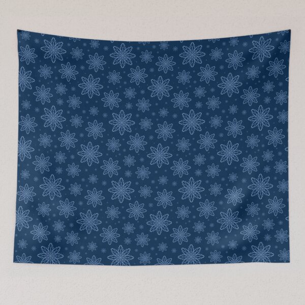 Item preview, Pattern of falling snowflakes "Inspiration" light blue on a dark blue background designed and sold by Cherevan.