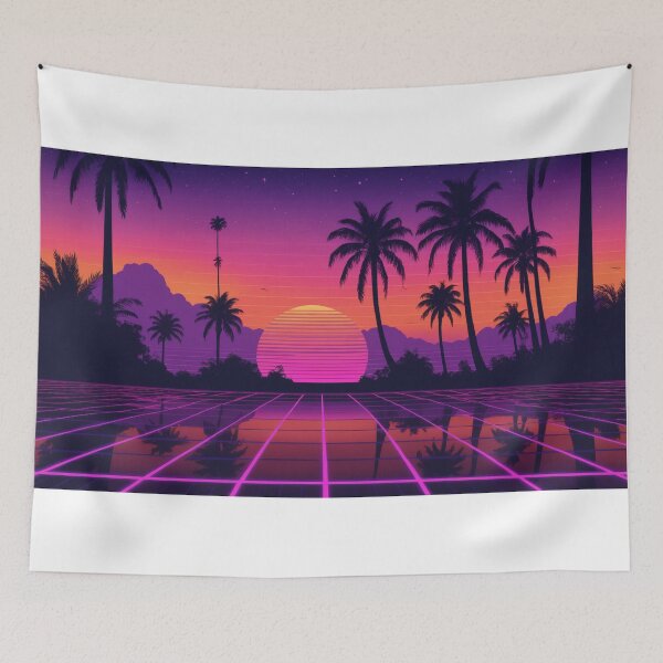 Item preview, Vaporwave Sunset: Neon Hues, Retro Grid, and Silhouetted Palm Trees designed and sold by subhamkapoor.