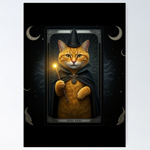 Item preview, Copy of The Feline Wizard: A Tarot Card of Magic and Mystery. Magical Cat in Yellow and Black Wizard Outfit. designed and sold by MarCreativArt.