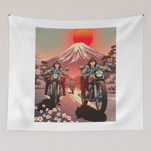 Item preview, Female, motorcycle, JDM, Japan, Cherry Blossom, Anime, Mt Fuji, 70s,  designed and sold by tshirtart2024.