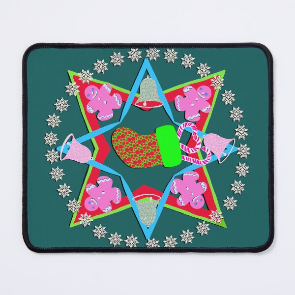 Item preview, Hand Drawn Christmas Mandala with Gingerbread People Christmas Bells, Christmas Scocks, Snowflakes designed and sold by Victoria Rose.