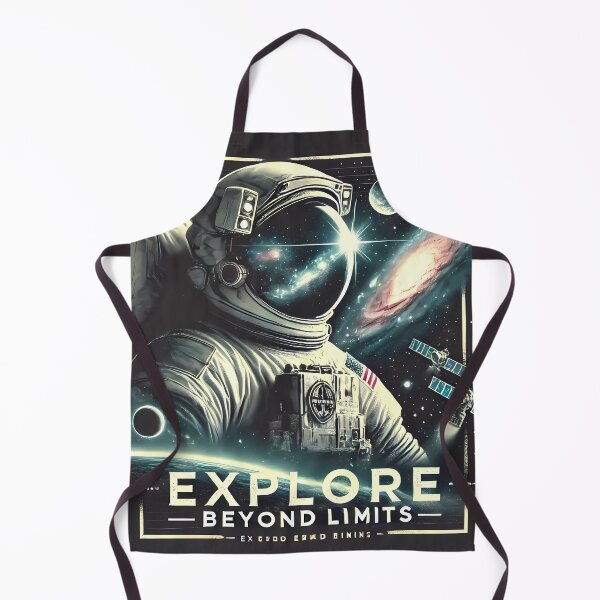Item preview, Astronauta na tle galaktyki, planet i satelitów z napisem "EXPLORE BEYOND LIMITS". designed and sold by OrbitOdyssey.
