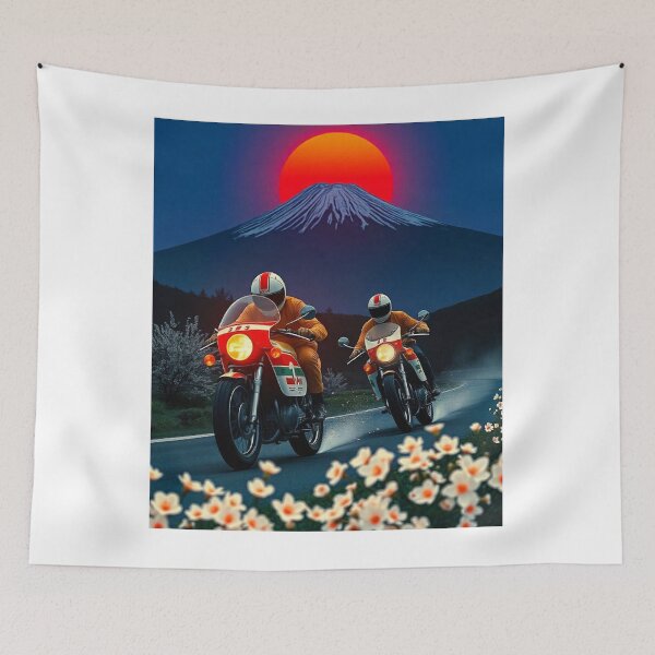Item preview, motorcycle JDM Japan Cherry Blossom Anime Mt Fuji 70s designed and sold by tshirtart2024.