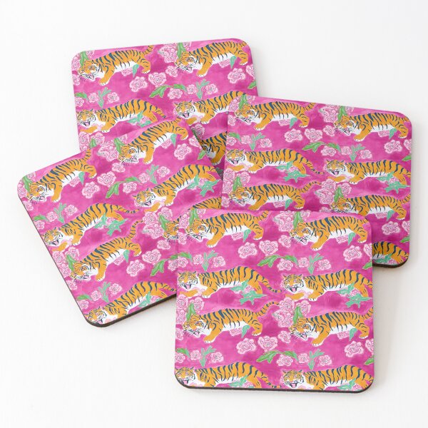 Item preview, Tigre chinoiserie sobre rosa fuerte designed and sold by SophieClimaArt.