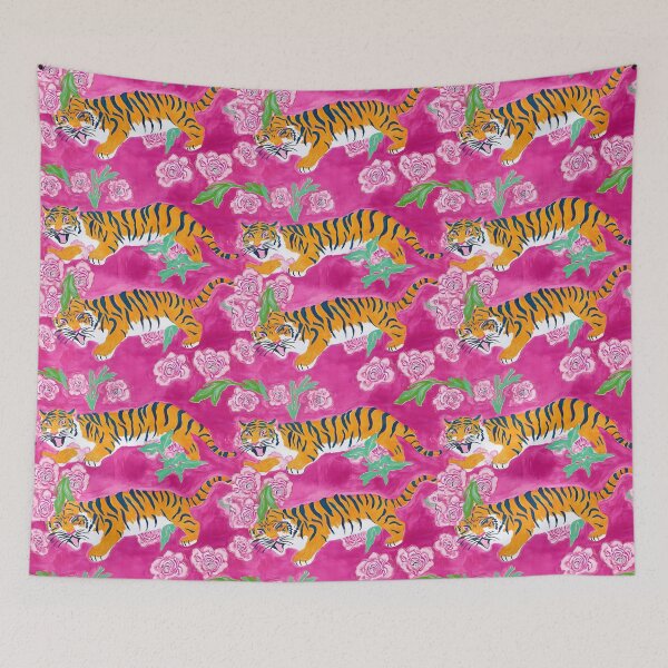 Item preview, Tigre chinoiserie sobre rosa fuerte designed and sold by SophieClimaArt.