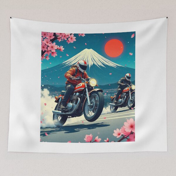 Item preview, motorcycle, motorcycle race, JDM, Japan, Cherry Blossom, Anime, Mt Fuji, 70s, designed and sold by tshirtart2024.