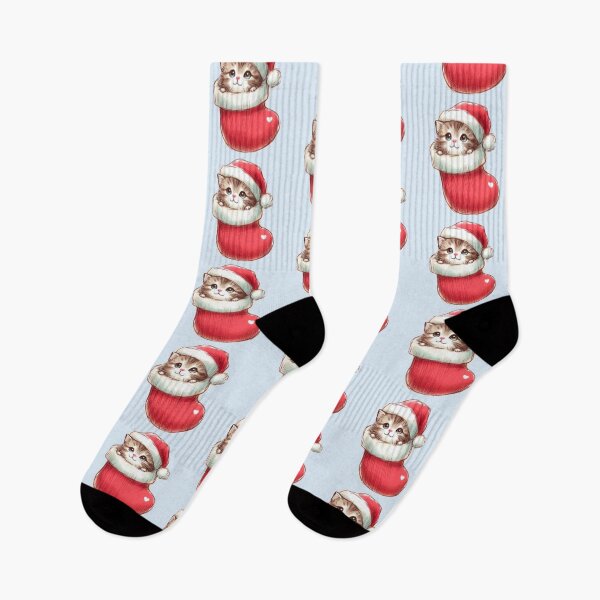 Item preview, Kitten in a Christmas stocking wearing a Santa hat designed and sold by DaintyDooodles.