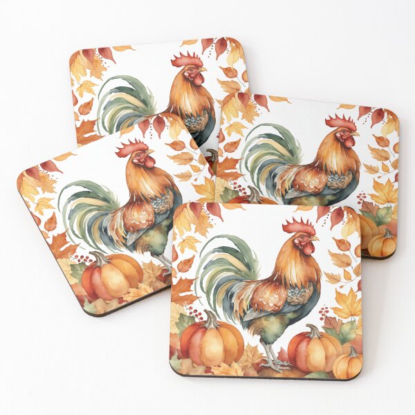 Item preview, Thanksgiving Rooster Among Autumn Leaves and Pumpkins  designed and sold by WaterBirdArt.