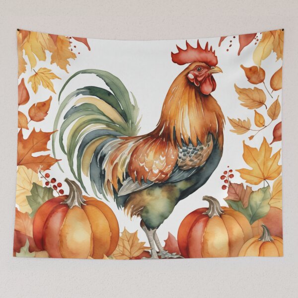 Item preview, Thanksgiving Rooster Among Autumn Leaves and Pumpkins  designed and sold by WaterBirdArt.