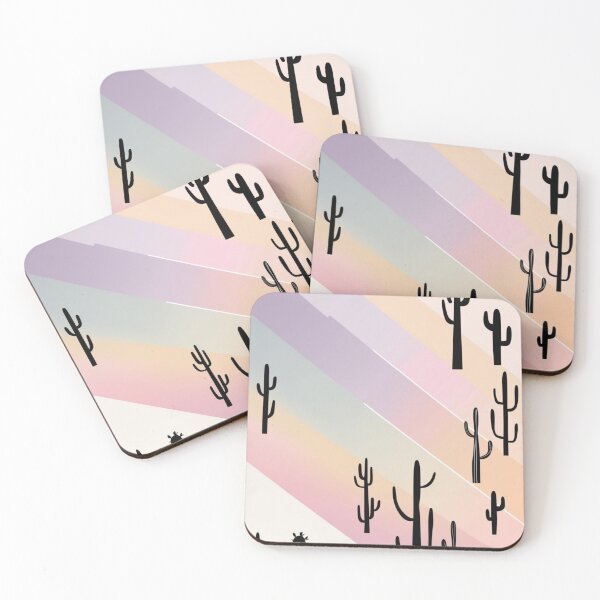 Item preview, Abstract Gradient Pattern: Soft rainbow Shades, with Silhouettes of Minimalist Cacti designed and sold by MyriadVoices.