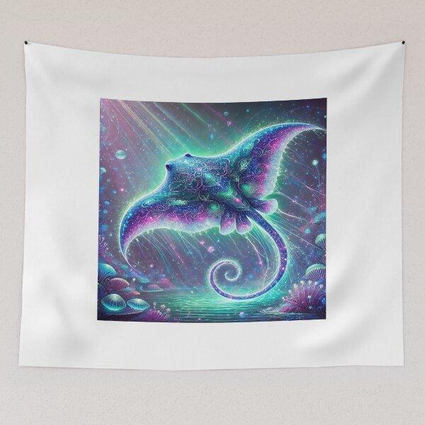 Item preview, Luminous Manta Ray with Cosmic Patterns designed and sold by RealmBeastsAI.