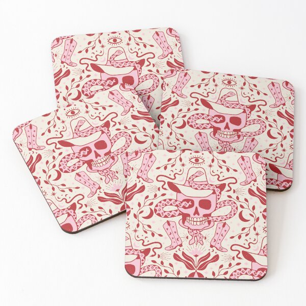 Artikelvorschau, Totenkopf mit Cowboyhut in Rot und Pink entworfen und verkauft von DesignsbyRoochita Studio.
