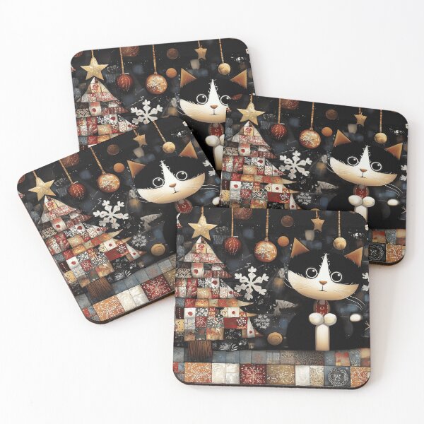 Item preview, Black and White Cartoon Cat Christmas designed and sold by WitsandWonders.