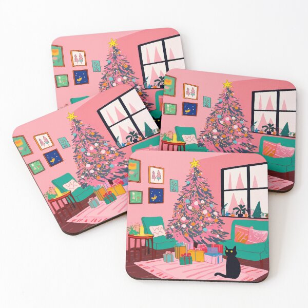 Item preview, Cozy Nights Pink Christmas Painting designed and sold by Magnolia Valley Art.