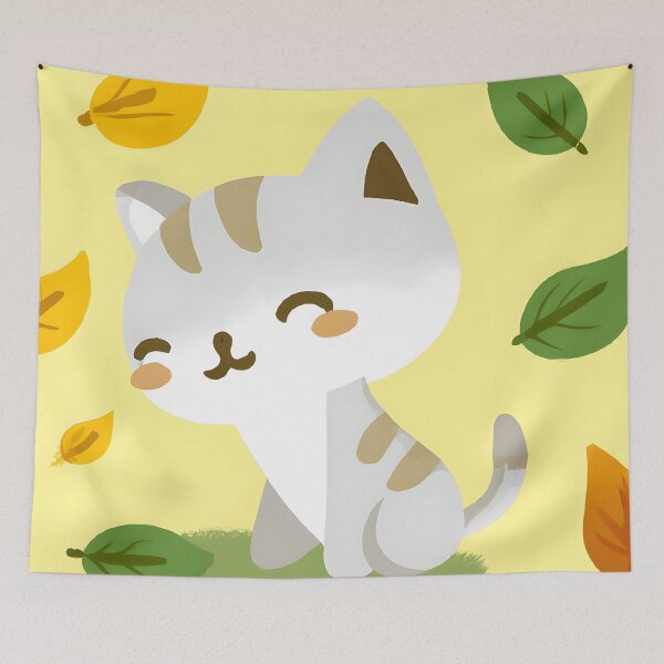 Item preview, Cute Cat Playing with Leaves Autumn Kitten designed and sold by Wiss2Arts.