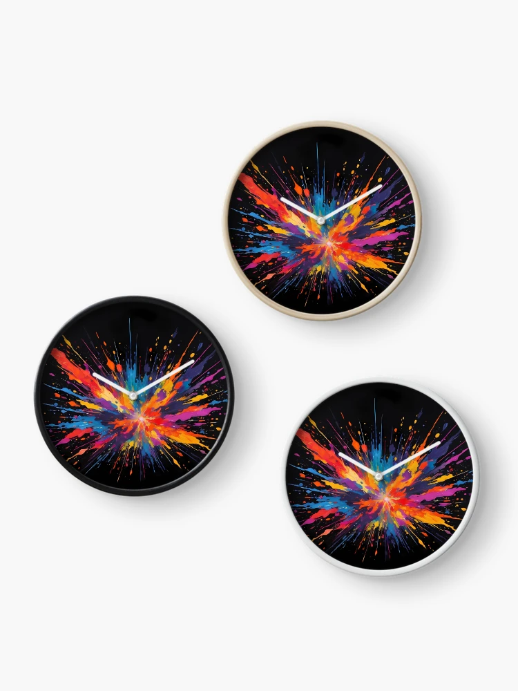 Thumbnail 3 of 4, Clock, Dark Abstract Colorful Explosion designed and sold by papi1998.