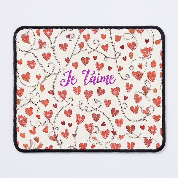 Item preview, Romantic French Artwork: 'Je T'aime' with Red Heart and Vine Pattern Design designed and sold by Michael van der Hoorn.