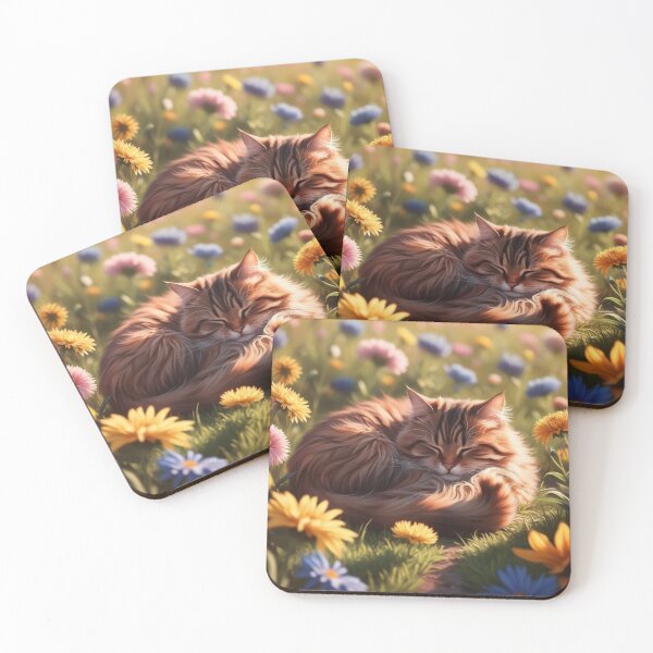 Item preview, A little cat sleeps in the middle of a flower garden. designed and sold by somtob.
