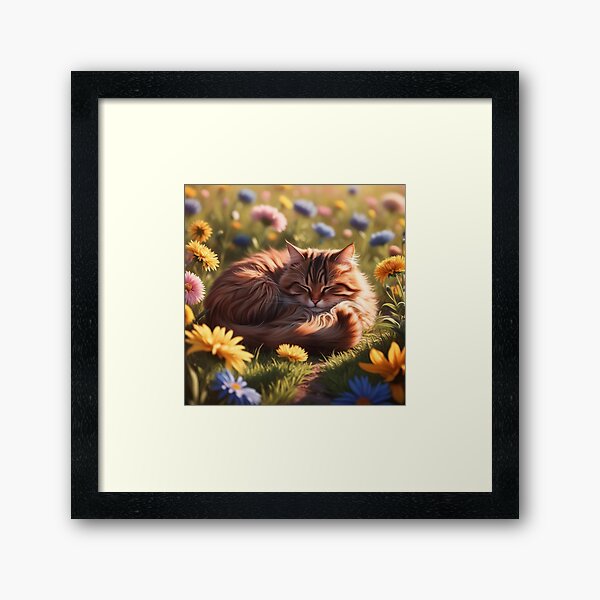 Item preview, A little cat sleeps in the middle of a flower garden. designed and sold by somtob.