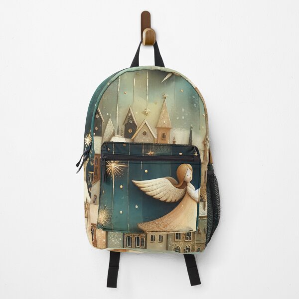 Item preview, Stylized angel over the winter Christmas city illustration designed and sold by 4Seasons.