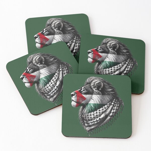 Item preview, a symbol of Palestinian resistance | Palestine Lion with the Palestinian flag painted on its face, wearing a keffiyeh designed and sold by HeeShirt.