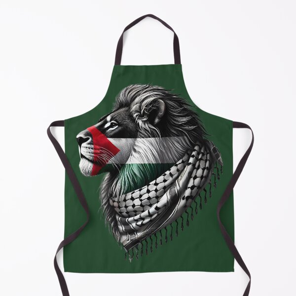 Item preview, a symbol of Palestinian resistance | Palestine Lion with the Palestinian flag painted on its face, wearing a keffiyeh designed and sold by HeeShirt.