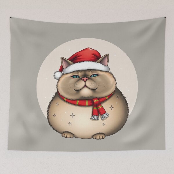 Item preview, fat cat wearing christmas santa hat designed and sold by nuel-art.