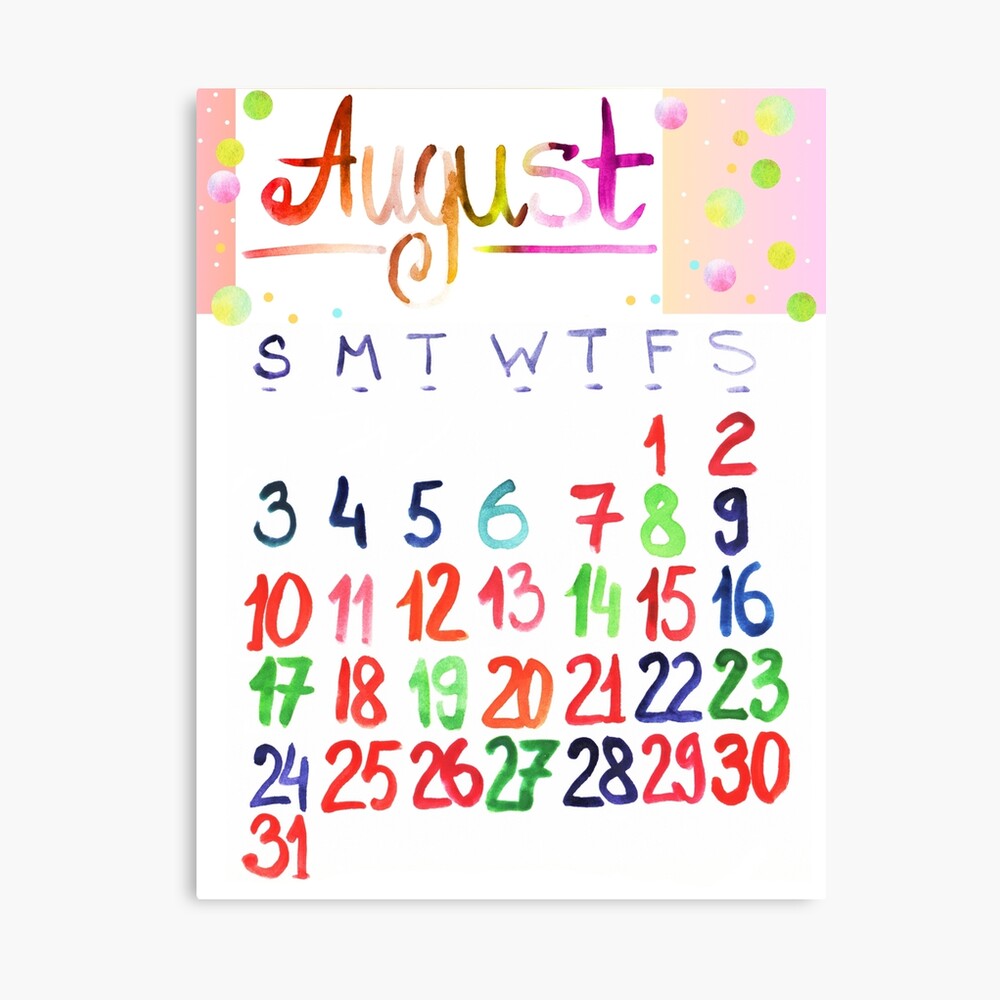 August 2025 cute watercolor lettering calendar | Handlettering calligraphy drawing calendar  Poster