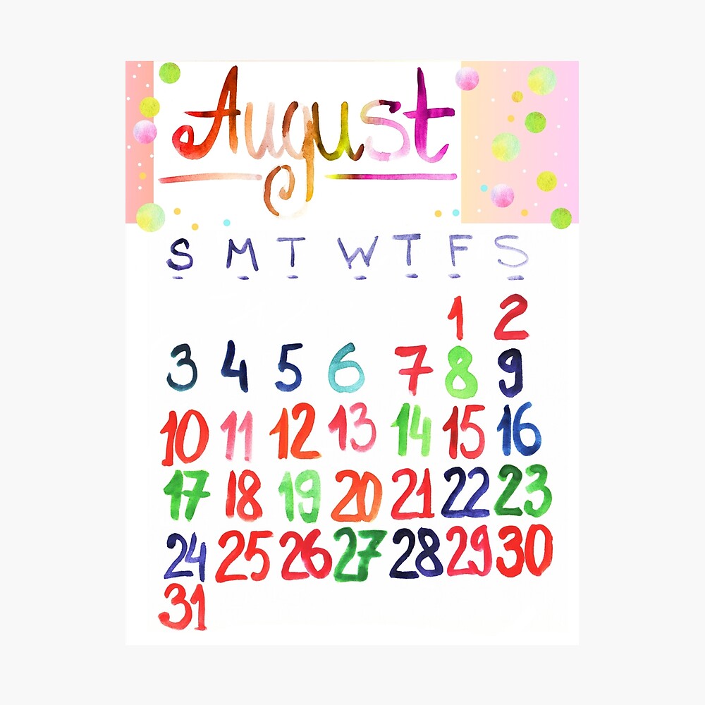 August 2025 cute watercolor lettering calendar | Handlettering calligraphy drawing calendar  Poster