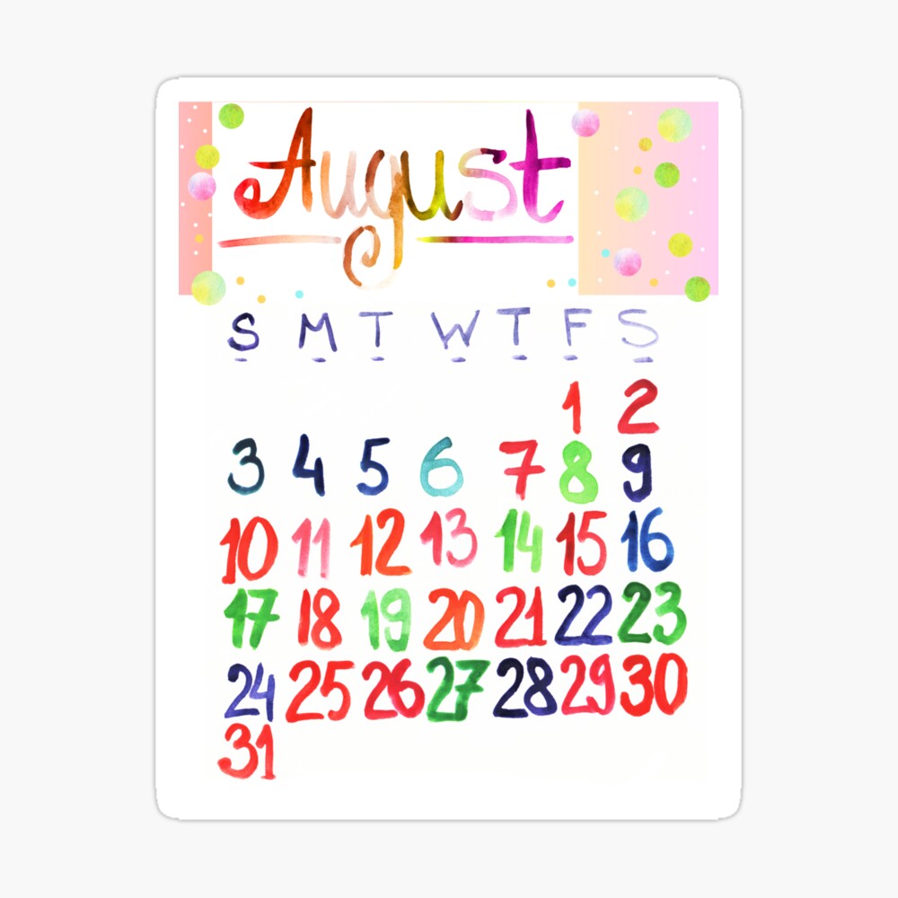 August 2025 cute watercolor lettering calendar | Handlettering calligraphy drawing calendar  Poster