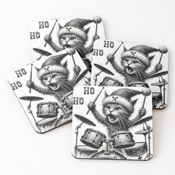 Item preview,  Cat Playing drums Christmas designed and sold by ArtFeverShop.