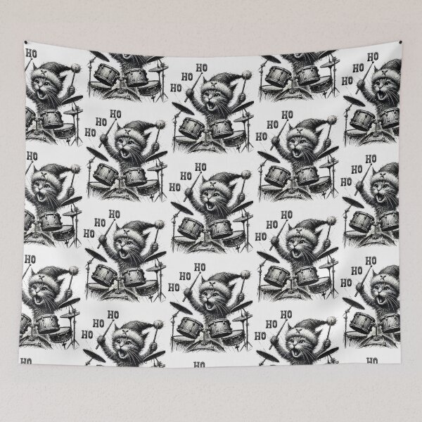 Item preview,  Cat Playing drums Christmas designed and sold by ArtFeverShop.