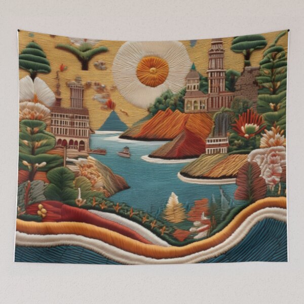 Item preview, Intricate Embroidered-Style Scenic Landscape designed and sold by RaiyaTees.