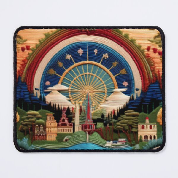 Item preview, Intricate Embroidered-Style Ferris Wheel Landscape designed and sold by RaiyaTees.