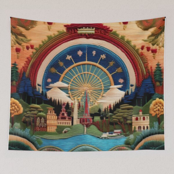 Item preview, Intricate Embroidered-Style Ferris Wheel Landscape designed and sold by RaiyaTees.
