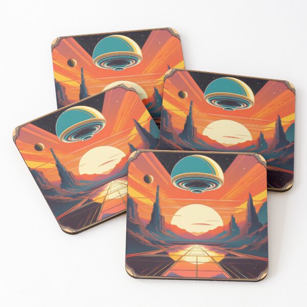 Item preview, Retro-Futuristic Space Landscape with Celestial Elements designed and sold by RaiyaTees.