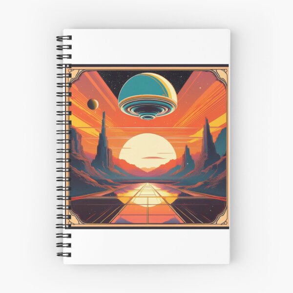 Item preview, Retro-Futuristic Space Landscape with Celestial Elements designed and sold by RaiyaTees.