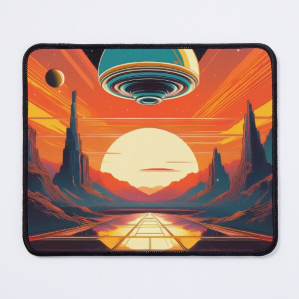 Item preview, Retro-Futuristic Space Landscape with Celestial Elements designed and sold by RaiyaTees.