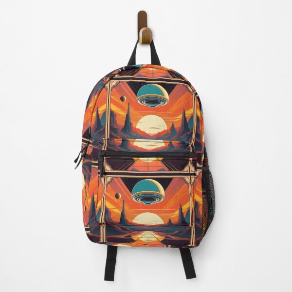 Item preview, Retro-Futuristic Space Landscape with Celestial Elements designed and sold by RaiyaTees.