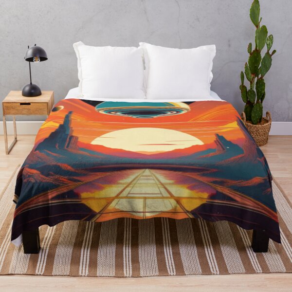 Item preview, Retro-Futuristic Space Landscape with Celestial Elements designed and sold by RaiyaTees.