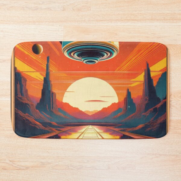 Item preview, Retro-Futuristic Space Landscape with Celestial Elements designed and sold by RaiyaTees.