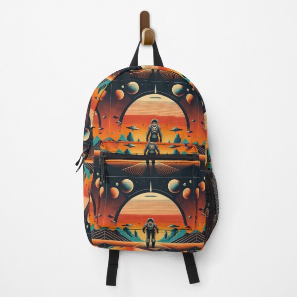 Item preview, Retro-Futuristic Astronaut in Cosmic Landscape designed and sold by RaiyaTees.