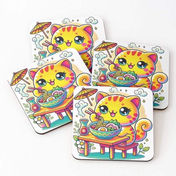 Item preview, Kawaii Cat Eating Ramen designed and sold by NathalieRached.
